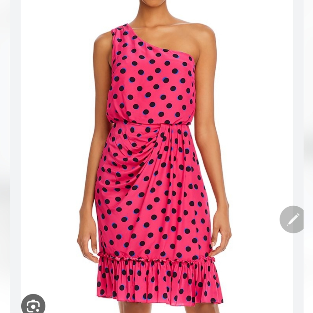 Derek Lam 10 Crosby Taula Polka Dot One Shoulder Dress In Hot Pink Size 6